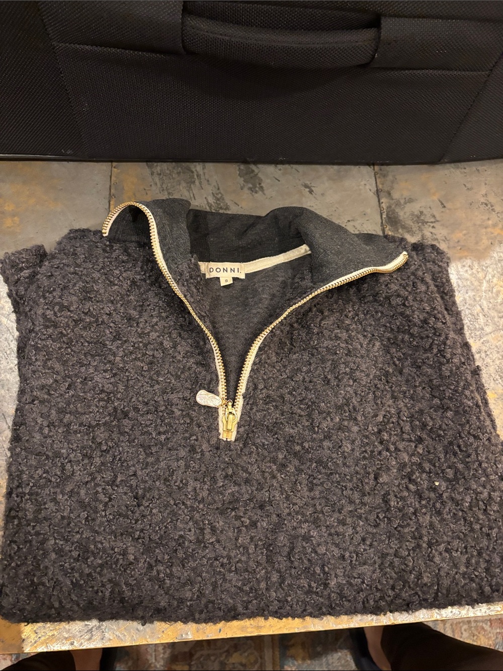 Donni Grey Sherpa Half-Zip Sweater with pearl zip - Picture 3 of 6